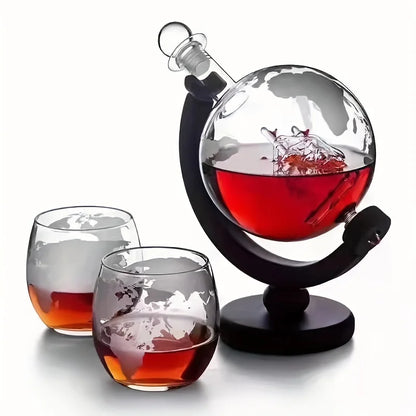 Creative Globe Decanter Set W/ 2 Whisky Glasses